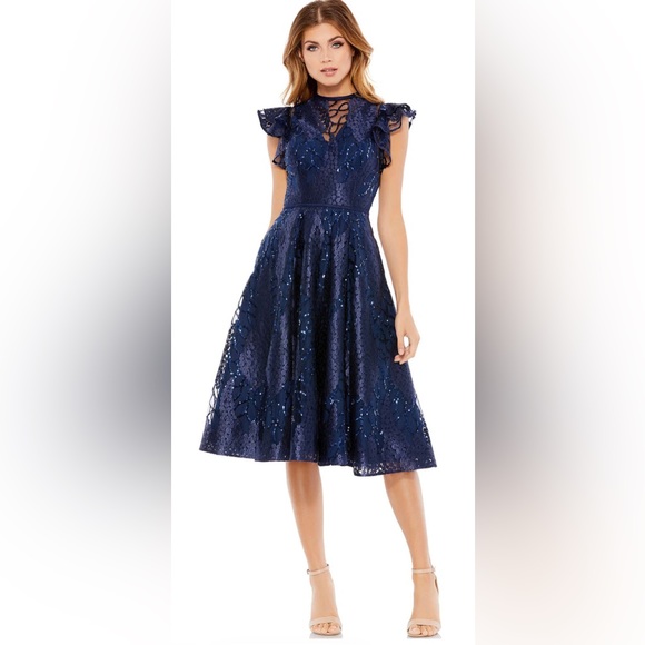 Mac Duggal Dresses & Skirts - NWT Mac Duggal Size 8 High Neck Knee Length Dress Sequins Flutter Sleeve